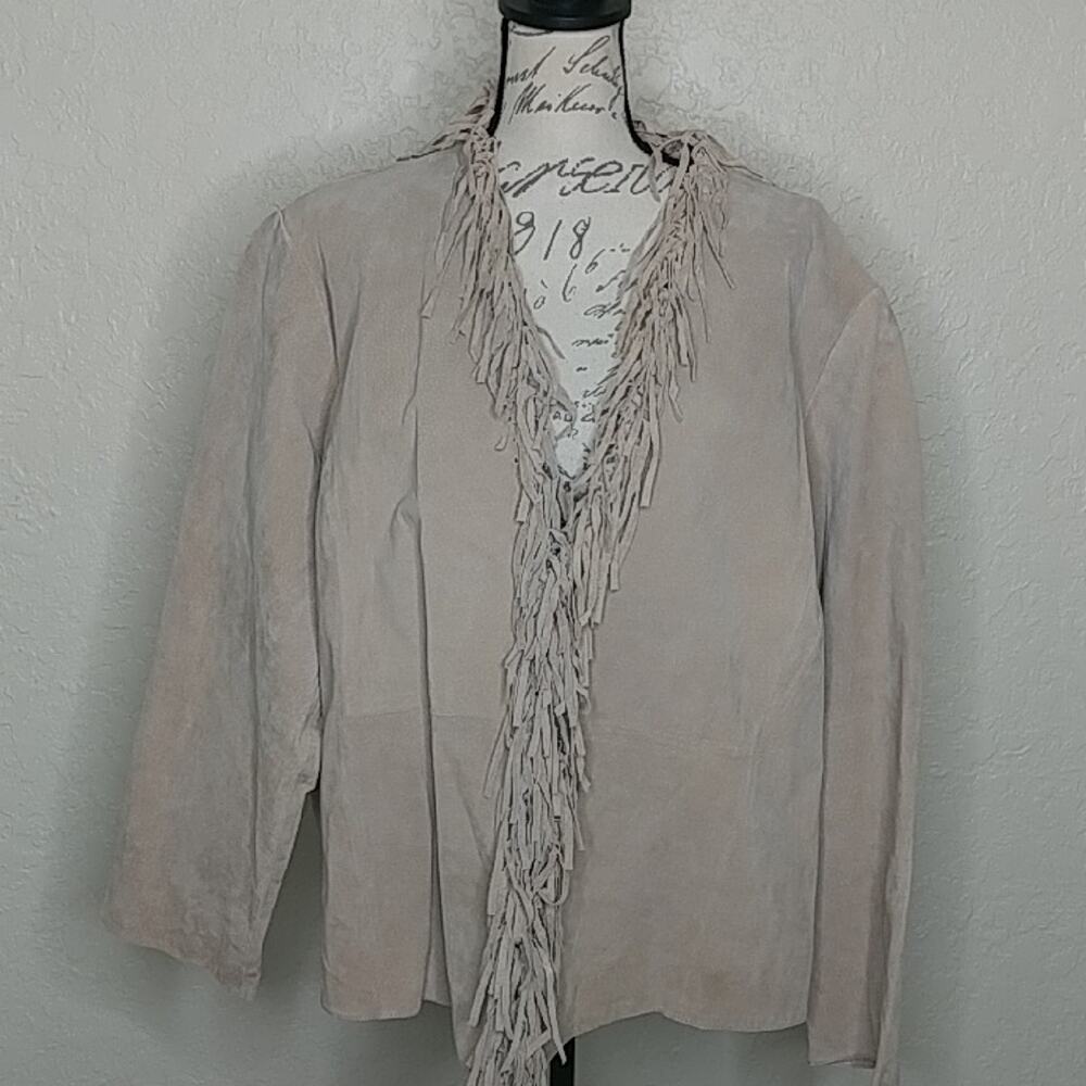 Dialogue Suede Leather Fringe Cowgirl Y2K Jacket Vintage Festival Boho Size‎ 3X